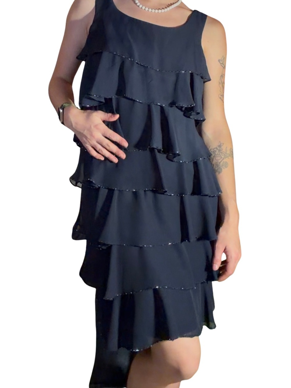 Sleeveless Navy Tiered Ruffle Dress